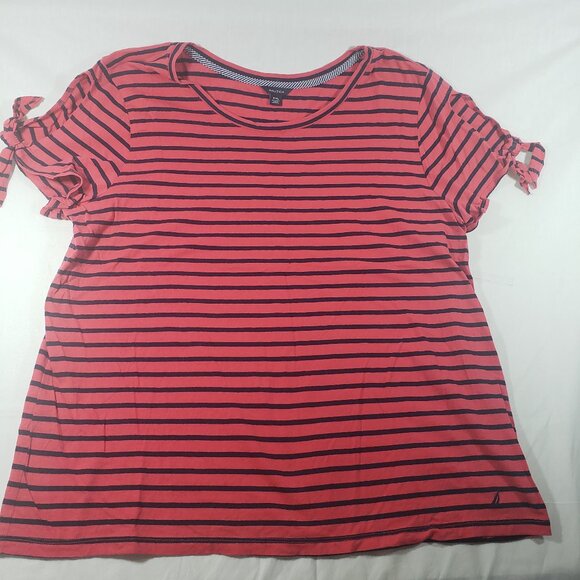 Nautica Tops - Nautica Striped T Shirt Top Womens Nautical Cotton Short Tie Sleeves Red XXL